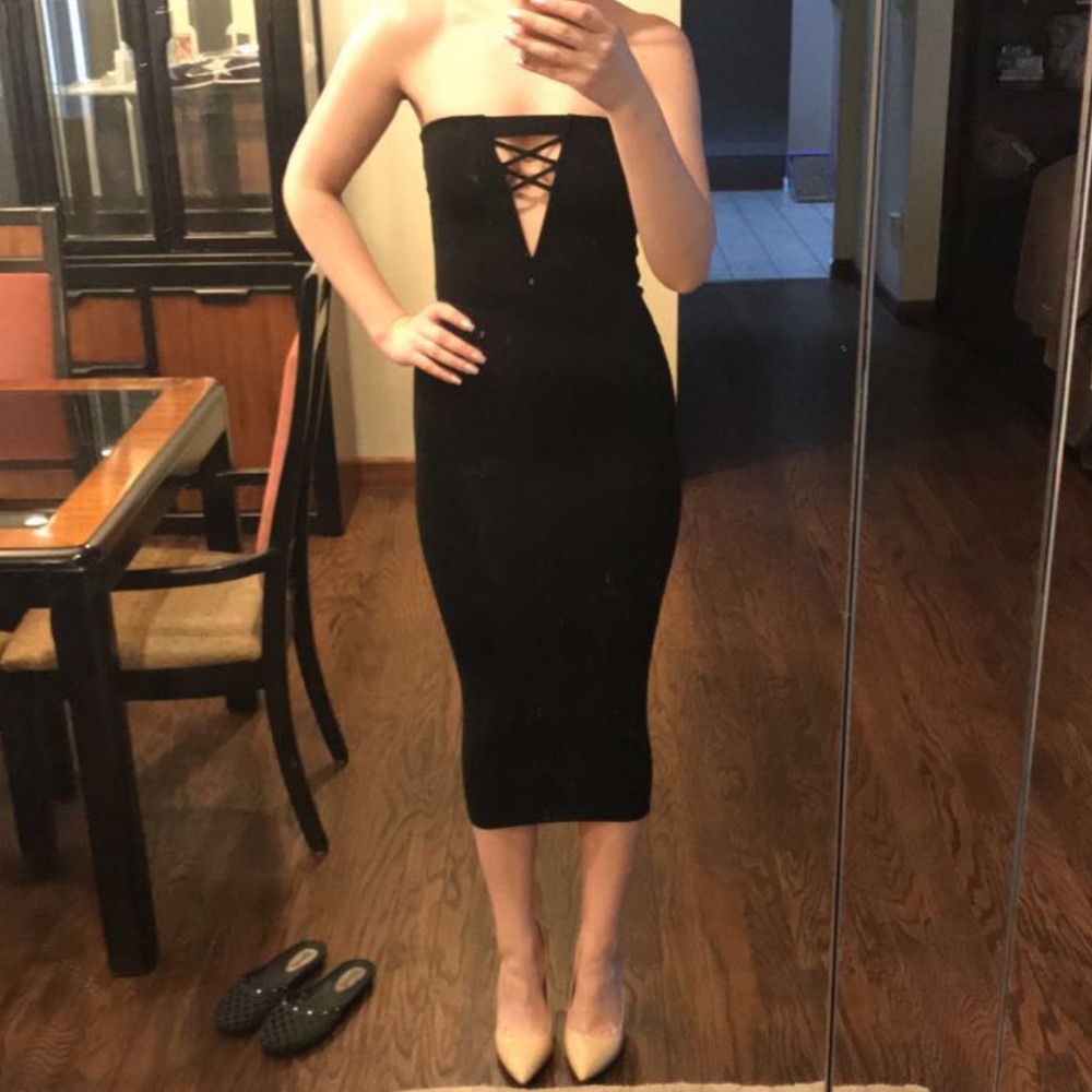 Oh Polly black sleeveless midi dress, size UK 8
